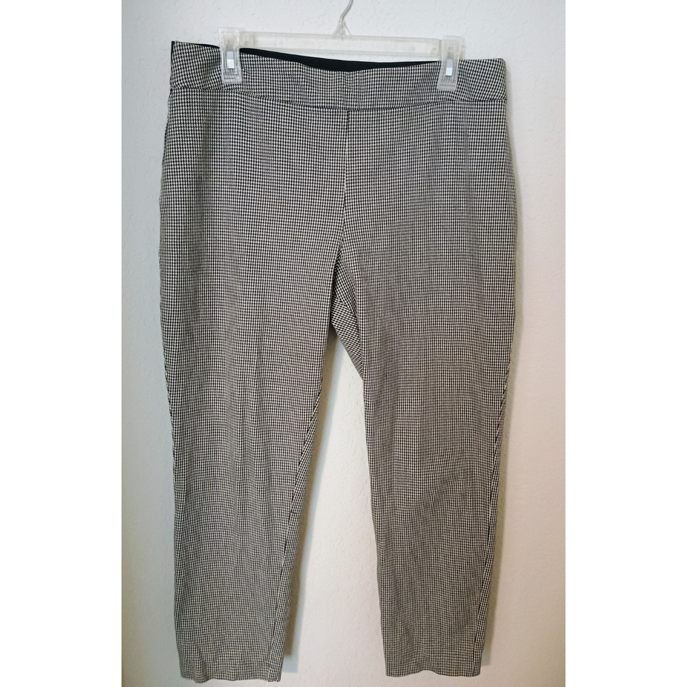 A New Day Black White Houndstooth Plaid Pull-On Straight Leg Pants Sz 14